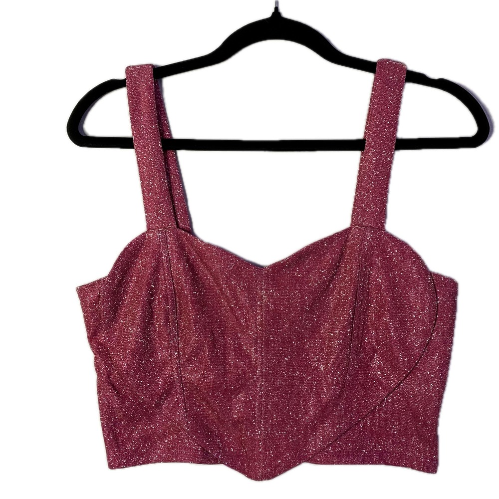 Thirty Thirty‎ L/A Crop Top Women Medium Pink Glitter Corset Sweetheart shimmer